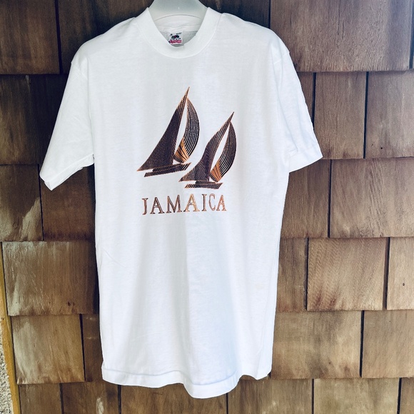 Rare Fruit Of The Loom Vintage Single Stitch Golden Sailboat Jamaica Size M - Picture 1 of 11